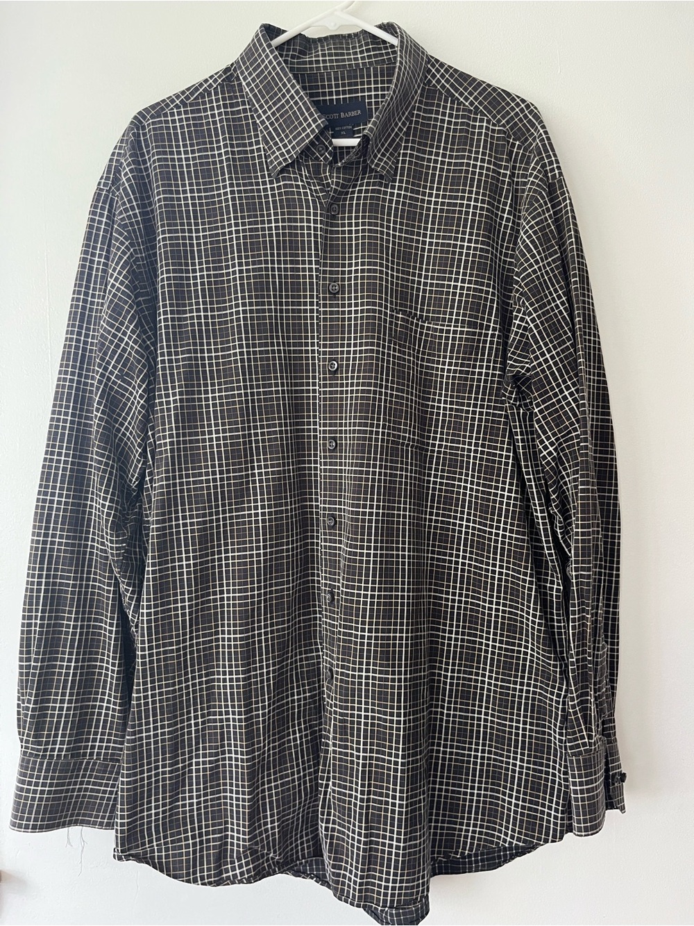 Scott Barber brown plaid 100% cotton button down size XL